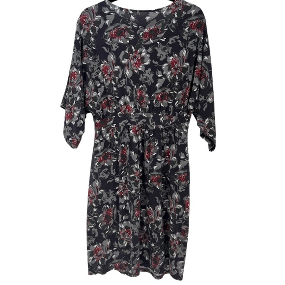 Garnet Hill Gray Floral Print Cotton Kimono Sleeve Dress Size M - Picture 2 of 6